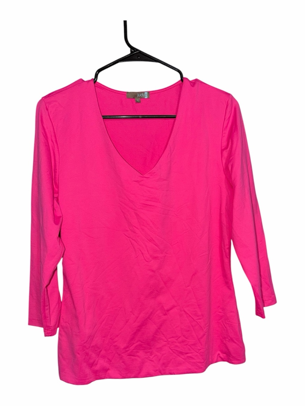 Joules V-Neck Long Sleeve Tee in Hot Pink